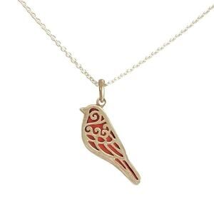 Sparrow Bird Necklace Sterling Silver Songbird Pendant Dainty Filigree Enamel